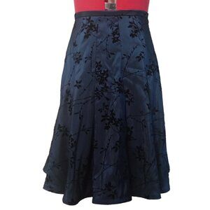 Xscape Dark Shiny Blue Box Pleat Full Skirt With Black Sparkle Print US 14